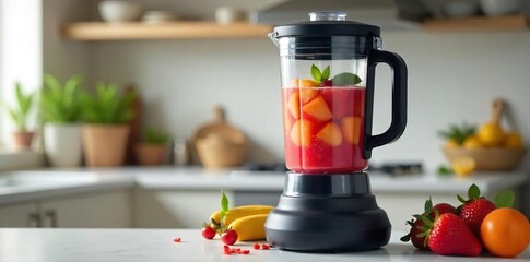 Sleek Stainless Steel Blender Ready to Make a Delicious Smoothie on Kitchen Countertop