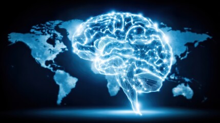 Obraz premium the worldwide web transforming into a human brain of light, a touching symbol of intelligence, learning, and the evolution of the global future