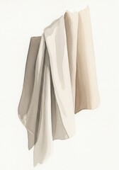 Fototapeta premium Watercolor Towels Stacked in Shades of Gray and Beige on White