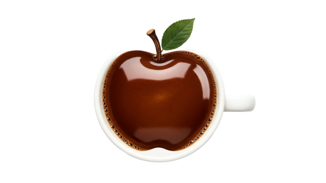 Apple-Shaped Coffee Mug Filled with Hot Chocolate on Transparent Background