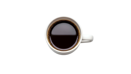 White Coffee Mug Filled with Black Coffee on Transparent Background