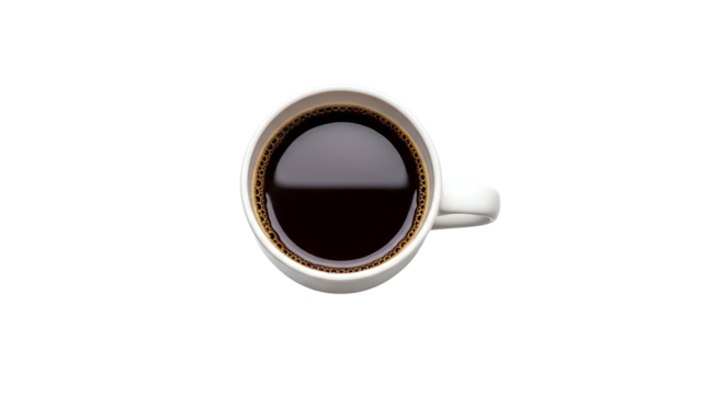 White Coffee Mug Filled with Black Coffee on Transparent Background