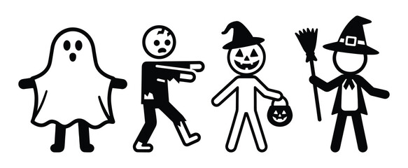 Halloween zombie ghost witch icon set