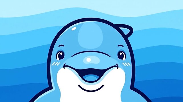 Cute Dolphin Cartoon Character Smiling Underwater.