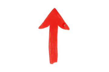 Red up arrow paint stroke pointing direction, progress, growth, increasing, and moving forward concept, transparent background