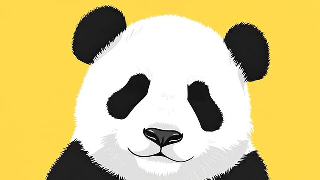Cute Panda Face Illustration Yellow Background.