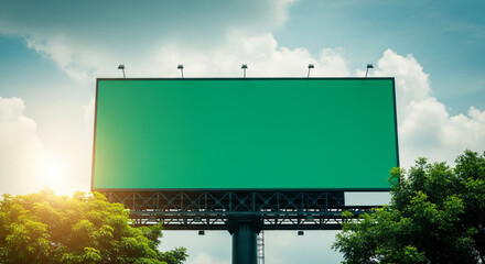 Blank Green Billboard Mockup with Copy Space for Outdoor Advertising Campaign