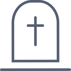 Simple Outline Icon of a Gravestone with a Cross Symbol on a Transparent Background