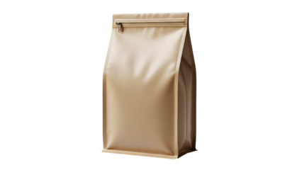 Beige Stand-Up Pouch with Zipper Closure on Transparent Background