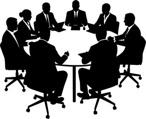 Business Meeting Silhouette Vector Illustration , People Business Silhouette , Transparent Background