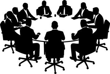 Business Meeting Silhouette Vector Illustration , People Business Silhouette , Transparent Background