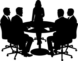 Business Meeting Silhouette Vector Illustration , People Business Silhouette , Transparent Background