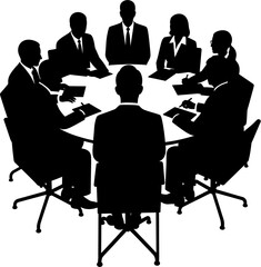Business Meeting Silhouette Vector Illustration , People Business Silhouette , Transparent Background