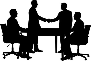 Business Meeting Silhouette Vector Illustration , People Business Silhouette , Transparent Background