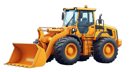 Fototapeta premium Illustration of a bright yellow frontend loader construction vehicle isolated on transparent background, ready for heavyduty work in building and infrastructure projects on transparent background