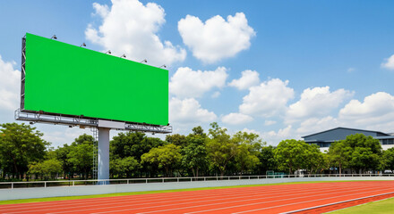 Large Green Screen Billboard Mockup at Running Track Stadium Advertising Display
