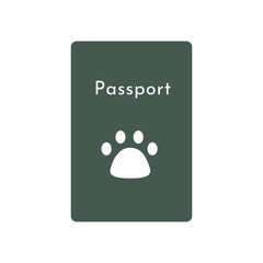 Vector illustration with pet passport in minimalitic design. Animal ID is used for immigration, travel with pet lovers. Paw print on cover of document. Flat cartoon style