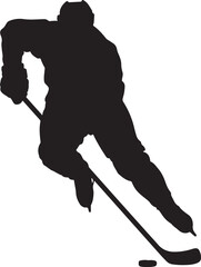 Hockey Player Skating Silhouette Isolated on White Background