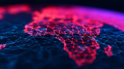 A vibrant digital representation of Africa, showcasing interconnected lines and nodes against a dark background, highlighting technology and data networks.