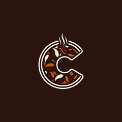 letter c with coffee beans logo icon flat vector design.