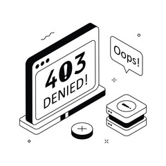 3D isometric design of 403 forbidden page showing access denied warning.