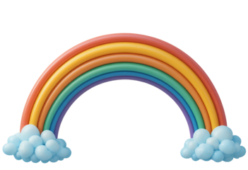 Colorful balloon rainbow arch with fluffy cloud shapes creating vibrant joyful decoration