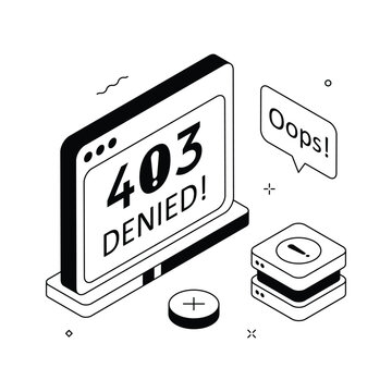 3D isometric design of 403 forbidden page showing access denied warning.