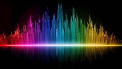 Colorful Audio Waveform On Black Background Rainbow Spectrum Sound Visualization Music Equalizer Digital Audio Technology Concept For Electronic Dance Music Or Audio Editing