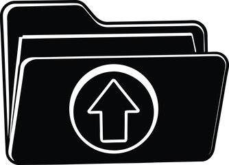 Obraz premium Black Silhouette Vector Illustration of Data Folder and Upload Symbol for Web Design and Marketing Materials on transparent background