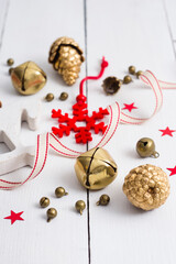 Christmas ornaments on white wood