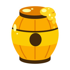 Golden Wooden Barrel Overflowing With Sweet Honey And Bubbles Against A Clean Transparent Background