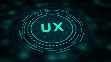 Teal UX acronym in a digital circular interface with bokeh effect user experience technology - Powered by Adobe