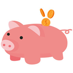 Pink Piggy Bank With Falling Golden Coins On Transparent Background