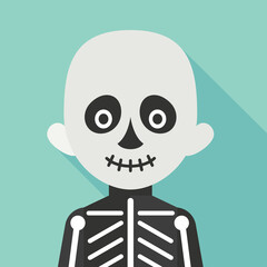Stylized Skeleton Illustration with Simple Face and Rib Cage Detail on a Soft Teal Background