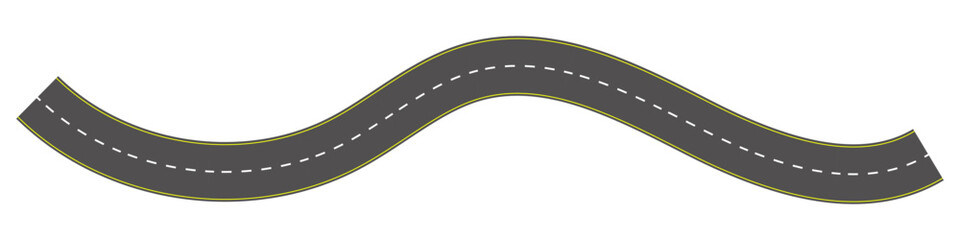 Fototapeta premium Wavy road top view, winding curves asphalt road vector.