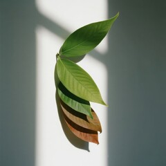 Green leaves casting shadow on wall