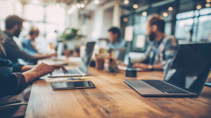 People engage in collaborative tasks in a vibrant coworking space full of creativity Generative AI