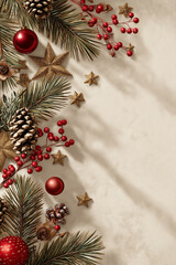 Delicate arrangement of pine branches, ornaments, and stars evokes holiday cheer and warmth Generative AI