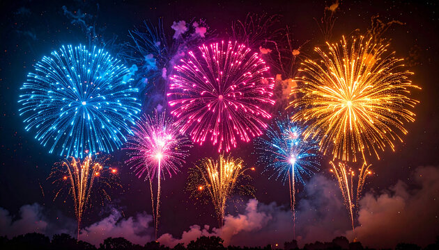 Colorful Explosions of Light in Dark Midnight - Powered by Adobe