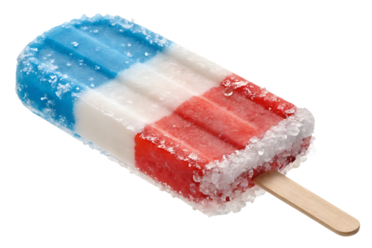 Red white and blue popsicle with frosty edges isolated on transparent background isolated on white background