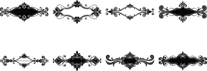 Vector art of collection of ornate black dividers, vintage style