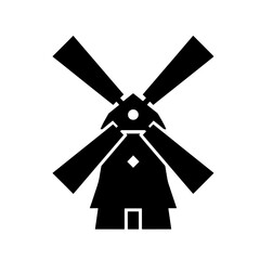 Windmill Silhouette Vector - Traditional Mill Icon Design