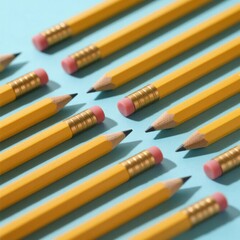 Yellow pencils arranged diagonally on blue background