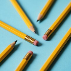 Yellow pencils on blue surface