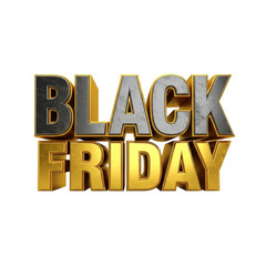 Bold 3d metallic black friday text isolated on transparent background