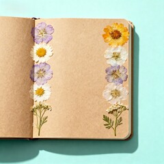 Pressed flowers in an open notebook