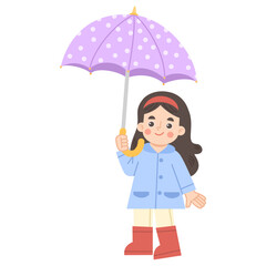 Illustration of Girl with Umbrella in Raincoat