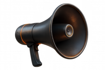 Megaphone amplifying communication, announcements, or protest messaging with loud sound, transparent background