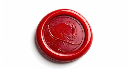 Macro Shot of a Glossy Red Wax Seal on White Background Indicating Authenticity and Quality Assurance Isolated