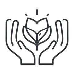 Obraz premium A simplistic black and white illustration of hands cradling a stylized plant, radiating light above the petals